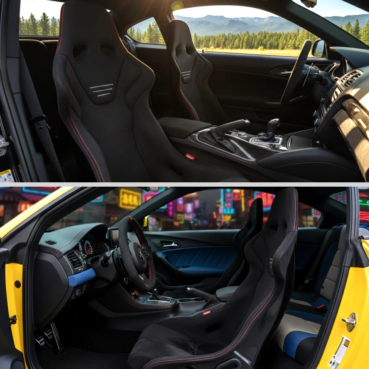 Spec-D Racing Seats (Fixed Back) - Black Suede with Red or Silver Stitching - Image 11
