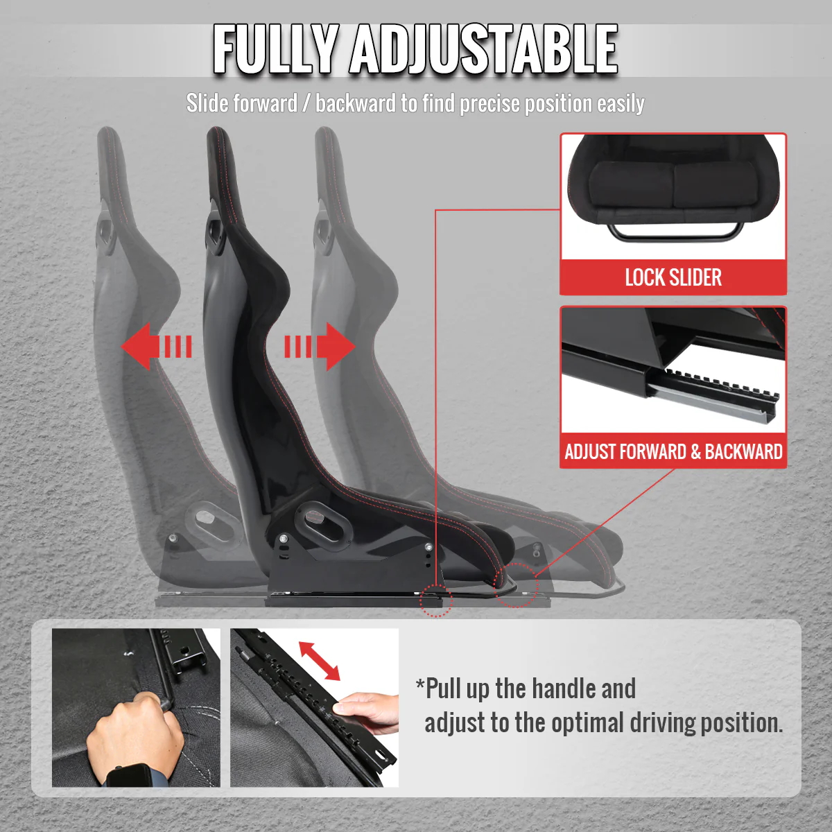 Spec-D Racing Seats (Fixed Back) - Black Suede with Red or Silver Stitching - Image 3