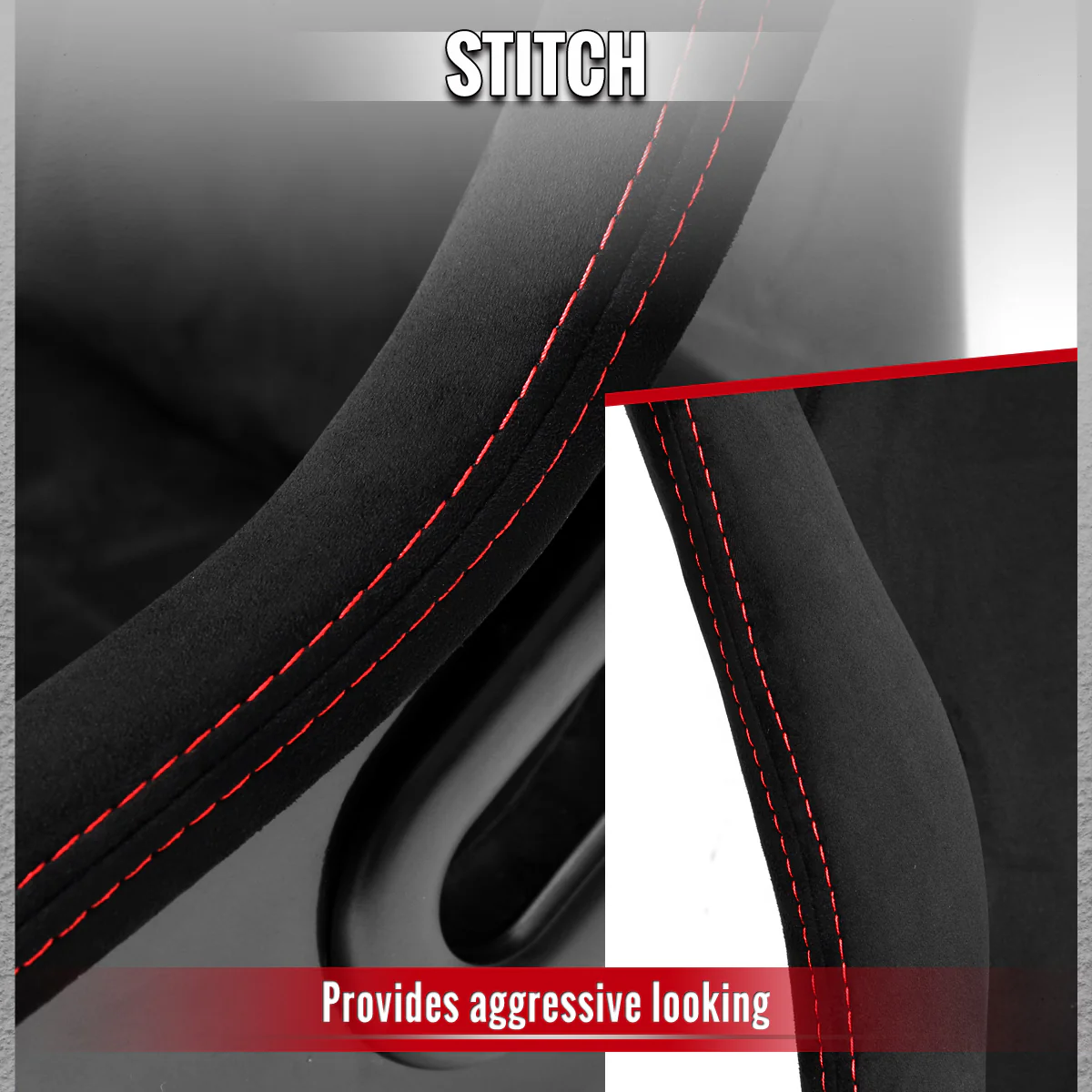 Spec-D Racing Seats (Fixed Back) - Black Suede with Red or Silver Stitching - Image 4