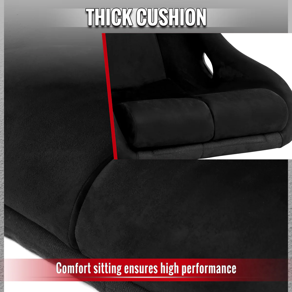 Spec-D Racing Seats (Fixed Back) - Black Suede with Red or Silver Stitching - Image 5