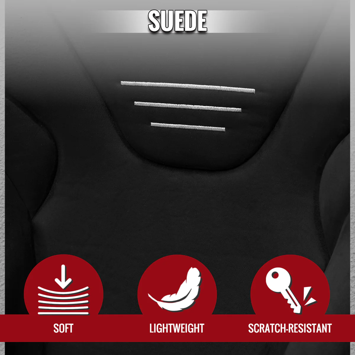Spec-D Racing Seats (Fixed Back) - Black Suede with Red or Silver Stitching - Image 6
