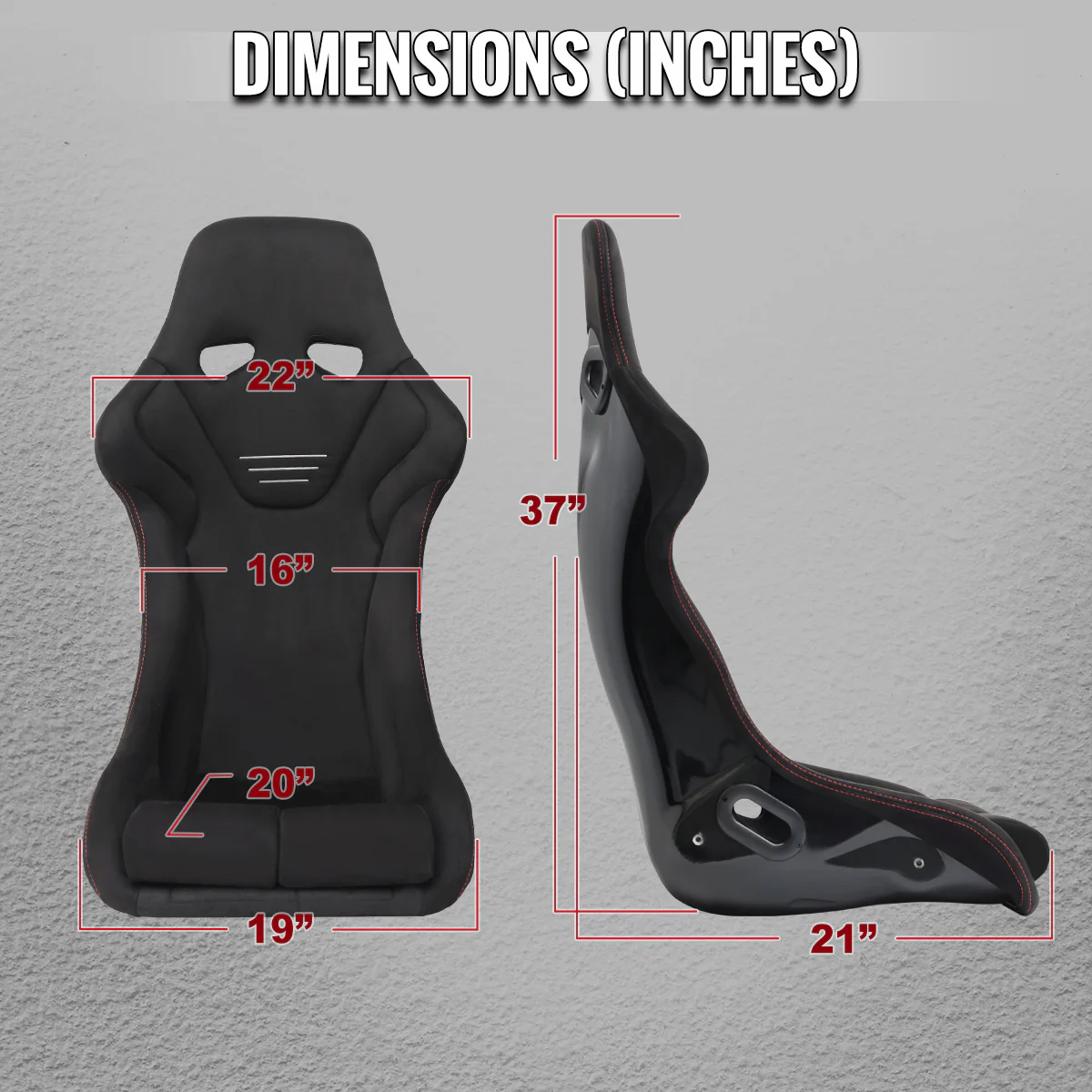 Spec-D Racing Seats (Fixed Back) - Black Suede with Red or Silver Stitching - Image 9