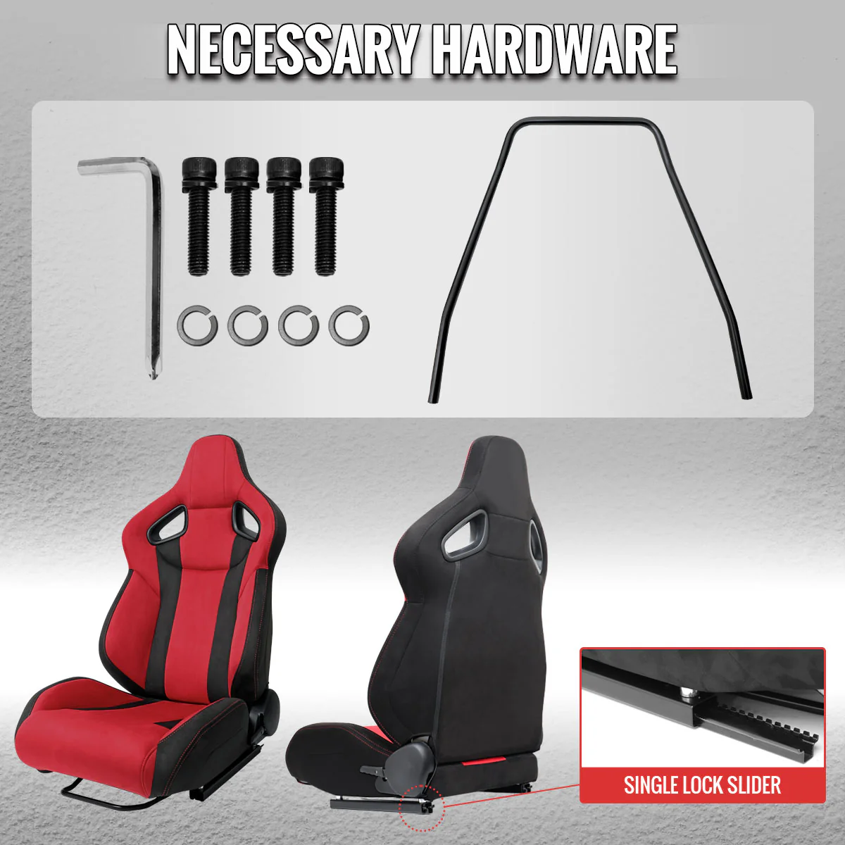 Spec-D Racing Seats FL5 Type R Style (Adjustable & Reclinable) Red & Black Suede - Image 10