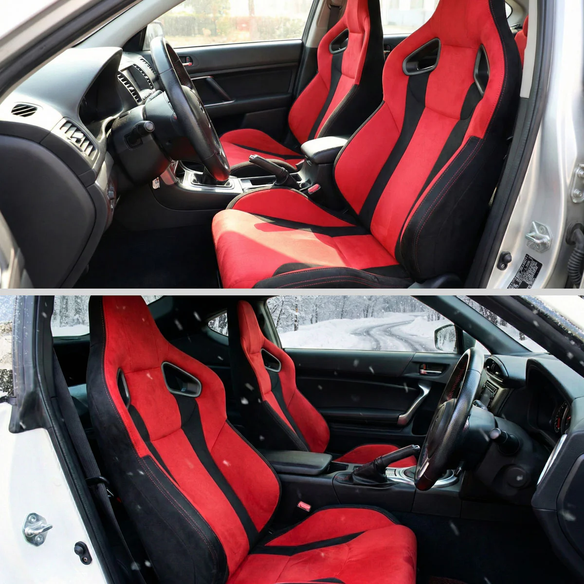 Spec-D Racing Seats FL5 Type R Style (Adjustable & Reclinable) Red & Black Suede - Image 11
