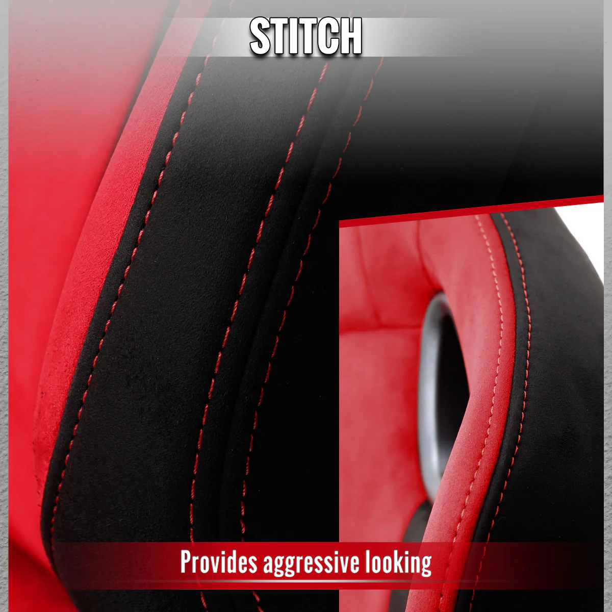 Spec-D Racing Seats FL5 Type R Style (Adjustable & Reclinable) Red & Black Suede - Image 4