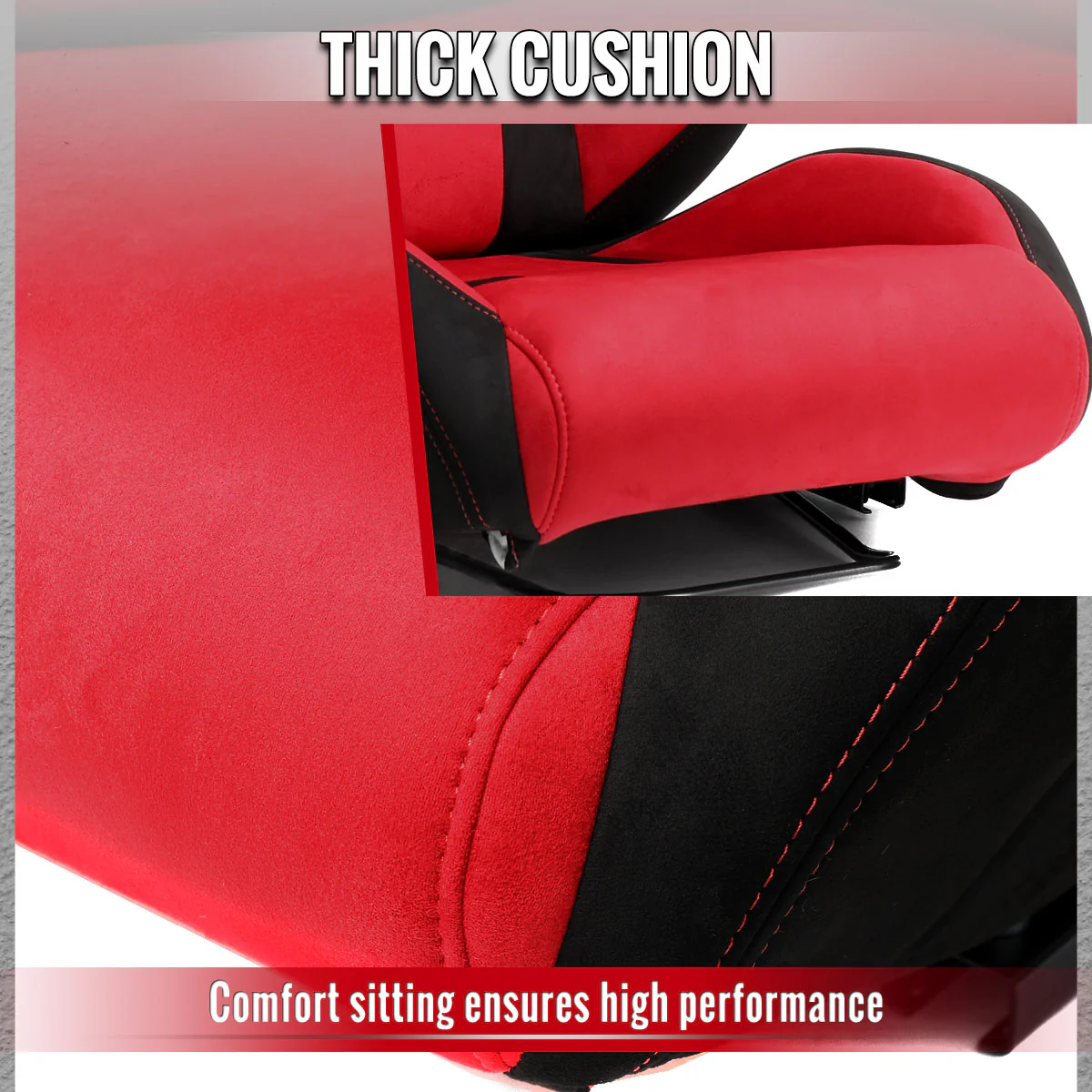 Spec-D Racing Seats FL5 Type R Style (Adjustable & Reclinable) Red & Black Suede - Image 5