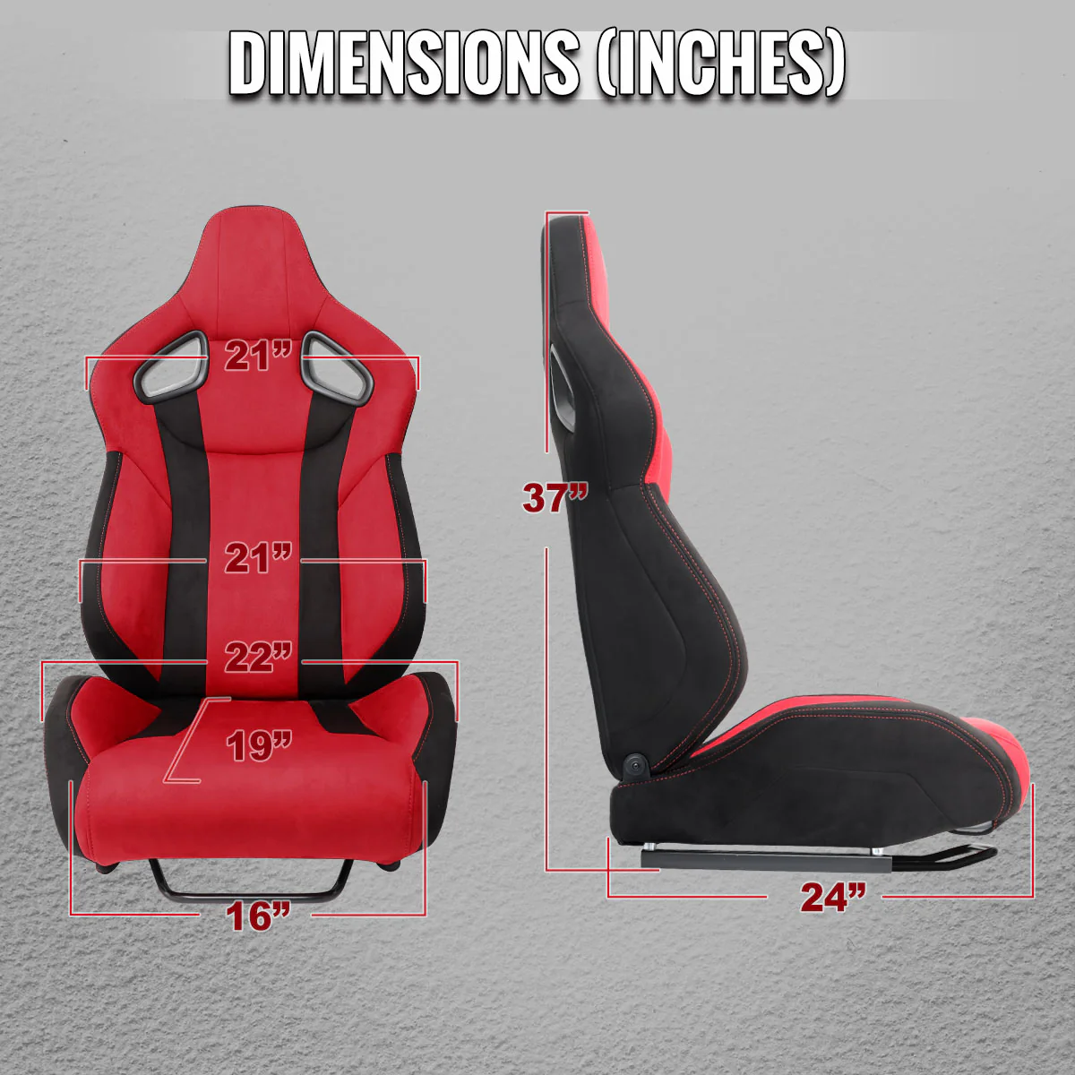 Spec-D Racing Seats FL5 Type R Style (Adjustable & Reclinable) Red & Black Suede - Image 9