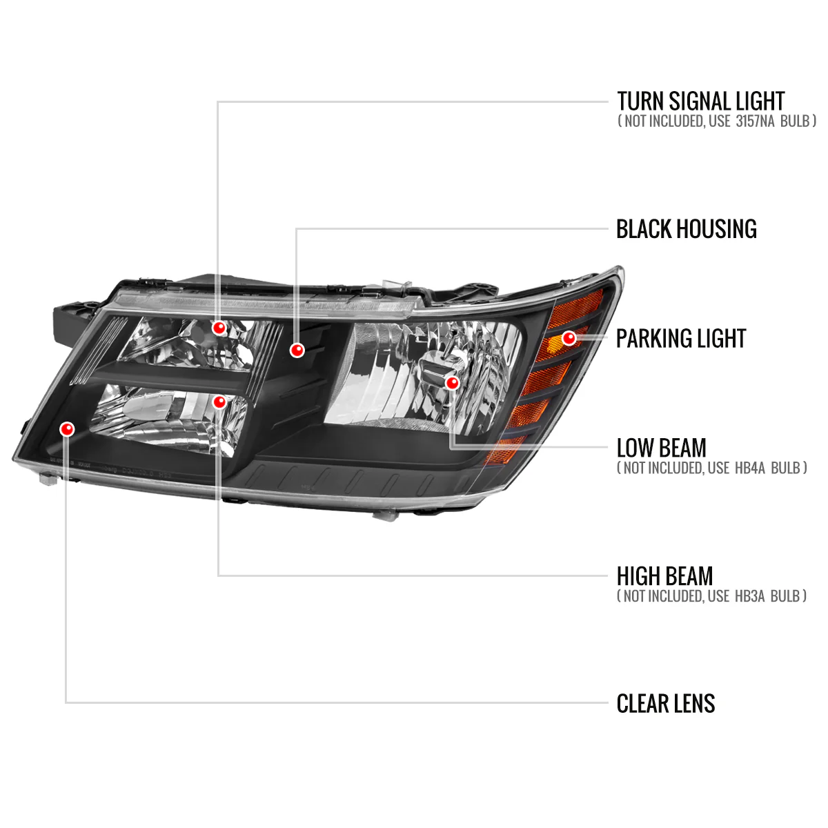 Spec-D Replacement Headlights Dodge Journey (2009-2020) Smoked / Chrome Housing OEM Style - Image 4
