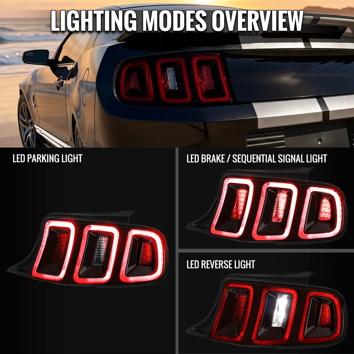 Spec-D LED Tail Lights for Ford Mustang S197 (2010-2014) with Sequential Turn Signals - Clear or Red Lens - Image 11
