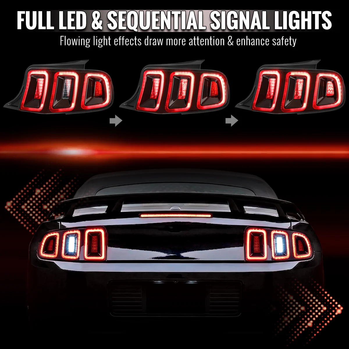 Spec-D LED Tail Lights for Ford Mustang S197 (2010-2014) with Sequential Turn Signals - Clear or Red Lens - Image 6