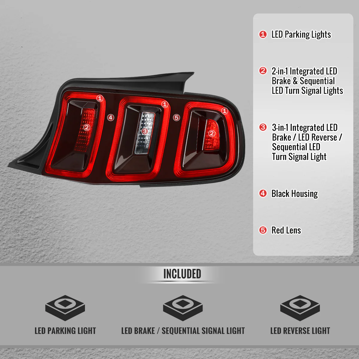 Spec-D LED Tail Lights for Ford Mustang S197 (2010-2014) with Sequential Turn Signals - Clear or Red Lens - Image 8