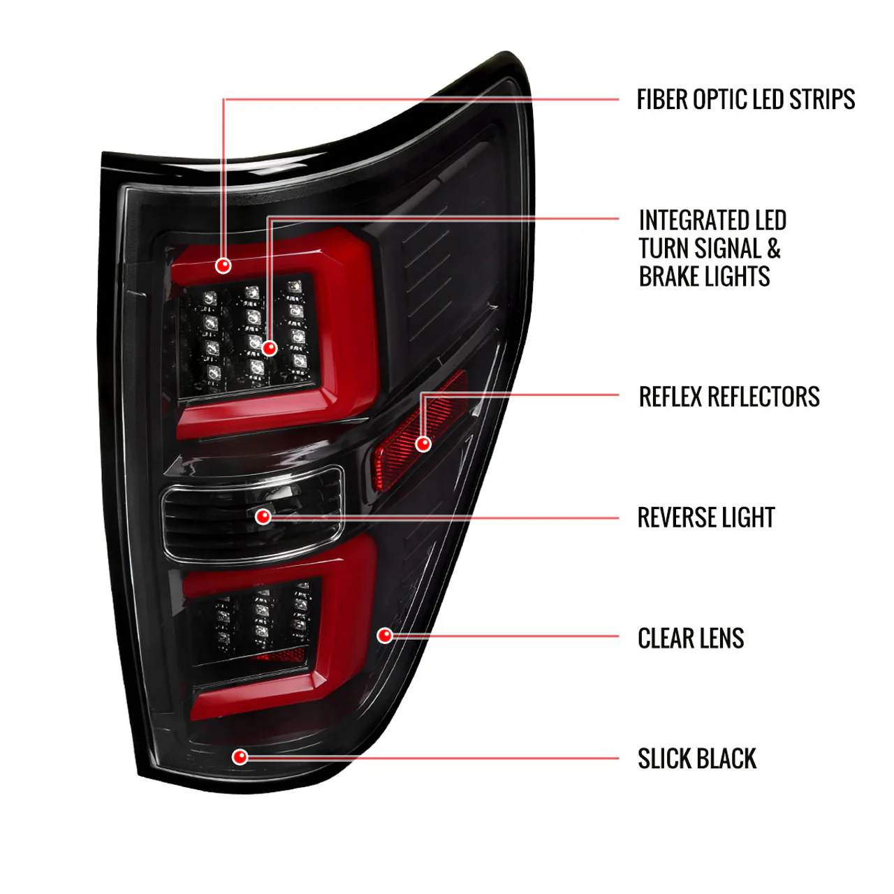 Spec-D Tail Lights Ford F-150 (05-15) Red C-Bar w/ Jet Black Housing & Clear Lens - Image 9