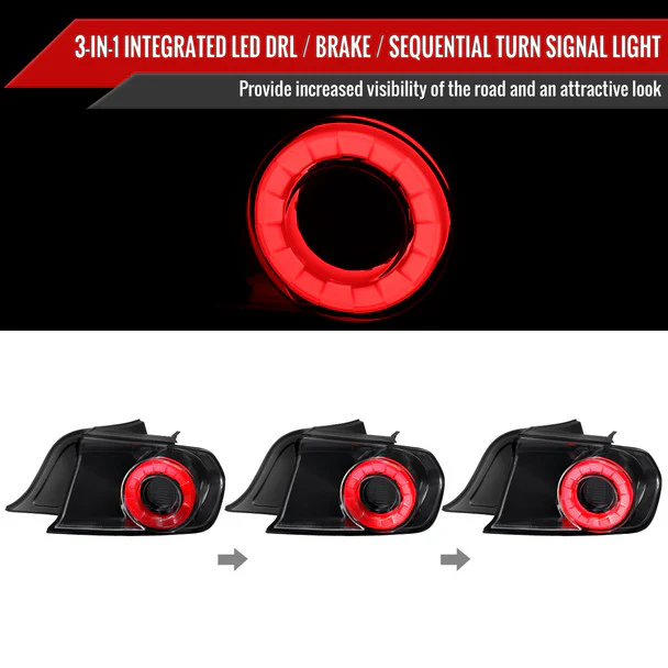 Spec-D Tail Lights Ford Mustang S550 (2015-2022) LED Halo Ring - Black Housing w/ Smoke or Clear Lens - Image 11