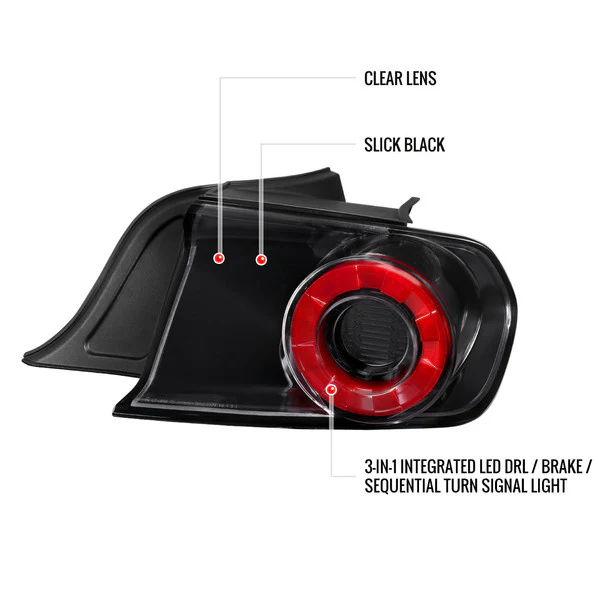 Spec-D Tail Lights Ford Mustang S550 (2015-2022) LED Halo Ring - Black Housing w/ Smoke or Clear Lens - Image 18