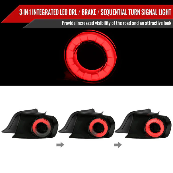 Spec-D Tail Lights Ford Mustang S550 (2015-2022) LED Halo Ring - Black Housing w/ Smoke or Clear Lens - Image 2