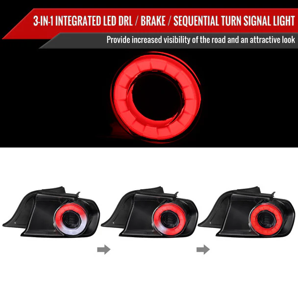 Spec-D Tail Lights Ford Mustang S550 (2015-2022) LED Halo Ring - Black Housing w/ Smoke or Clear Lens - Image 20
