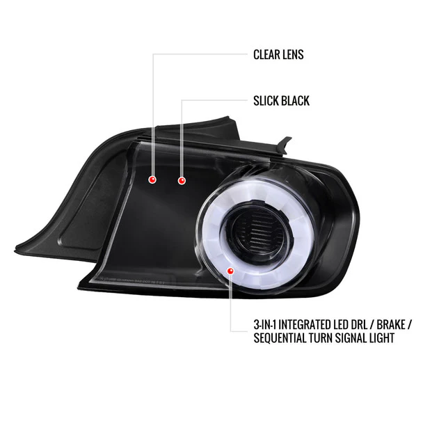 Spec-D Tail Lights Ford Mustang S550 (2015-2022) LED Halo Ring - Black Housing w/ Smoke or Clear Lens - Image 25