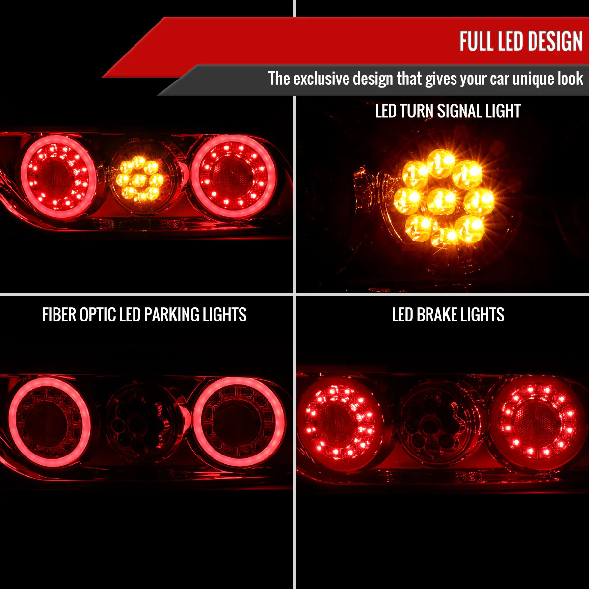 Spec-D Tail Lights Nissan 180SX RS13 (1991-1998) LED Lightbar TI Chrome w/ Red Lens - Image 2