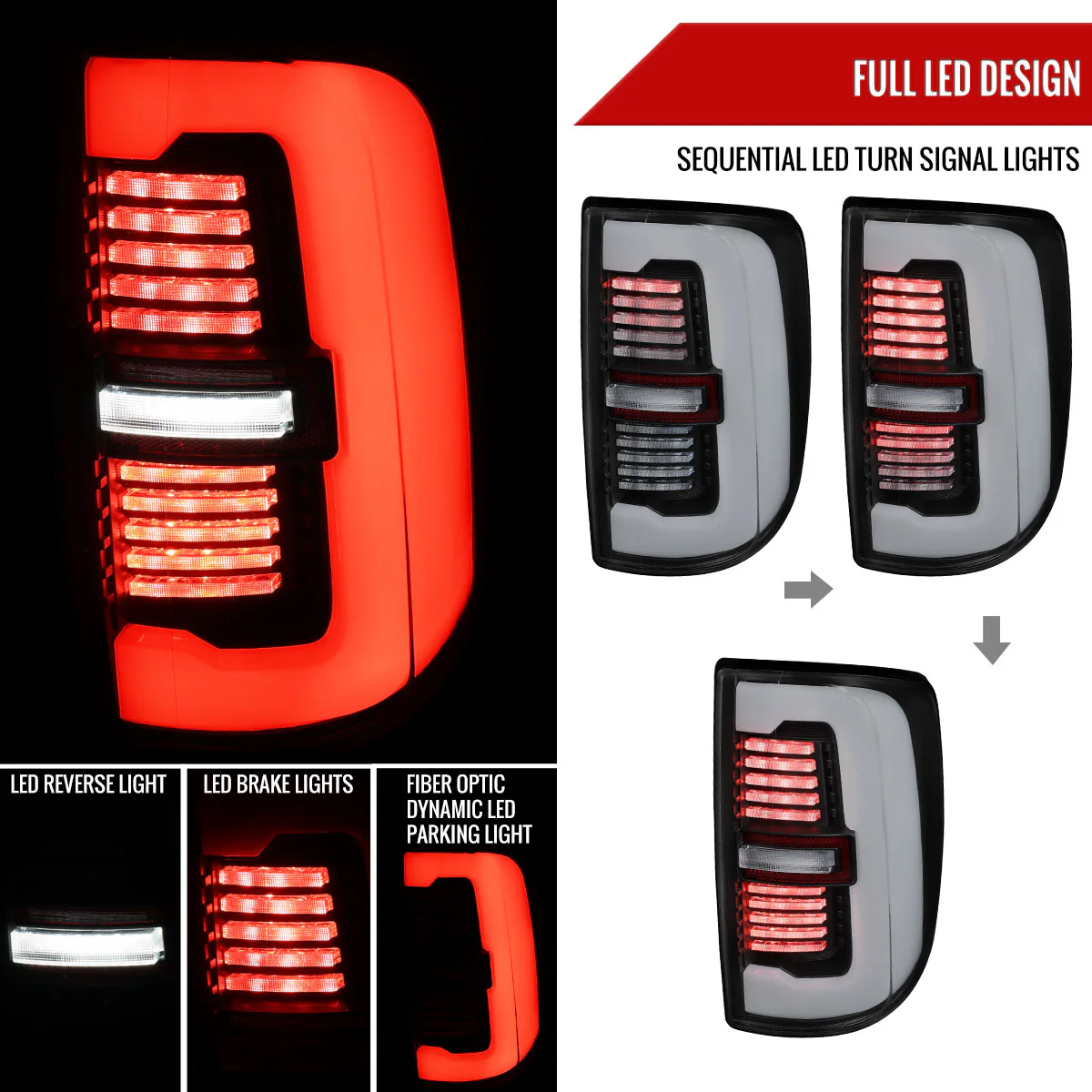 Spec-D Tail Lights RAM 2500 3500 (19-24) Full LED Black or Glossy Black Housing w/ Sequential Turn Signals - Image 2