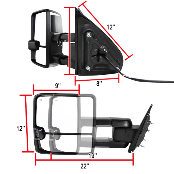 Spec D Towing Mirrors Chevy Silverado 1500 (2014–2018) Power Adjustable w/ LED Turn Signal - Black or Chrome Housing - Image 6