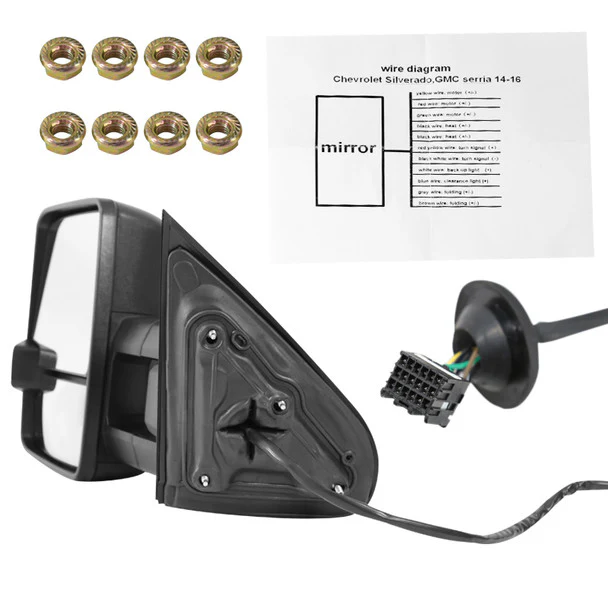Spec D Towing Mirrors Chevy Silverado 1500 (2014–2018) Power Adjustable w/ LED Turn Signal - Black or Chrome Housing - Image 8