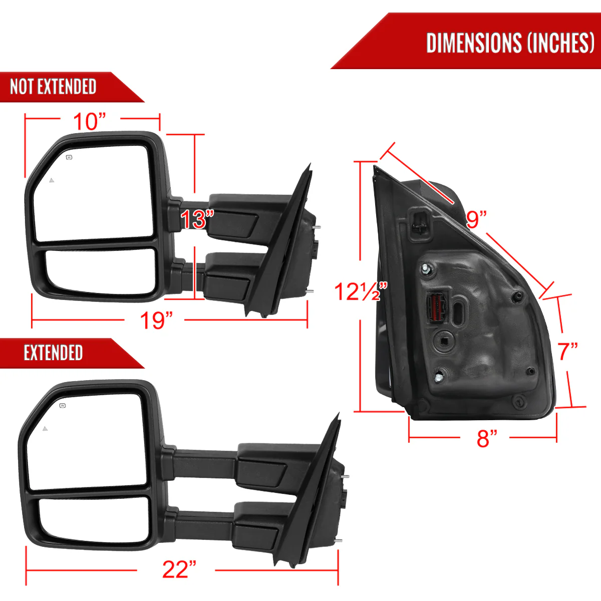 Spec D Towing Mirrors Ford F150 (21-25) F250 (23-25) Manually Extendable w/ Sequential LED Turn Signal in Black or Chrome - Image 15