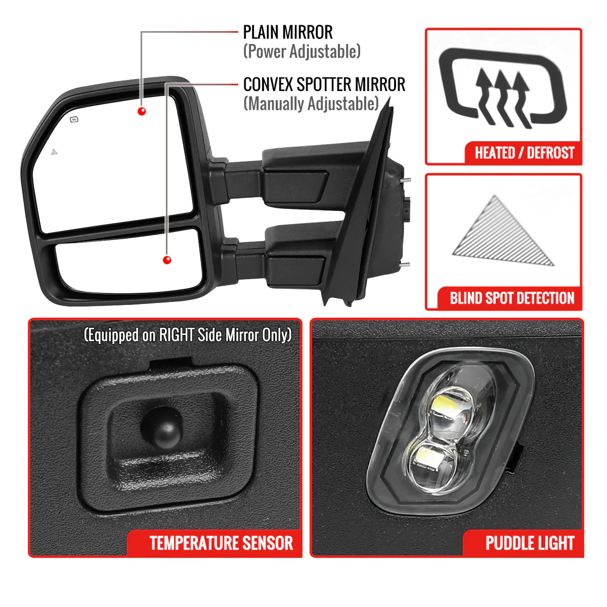 Spec D Towing Mirrors Ford F150 (21-25) F250 (23-25) Manually Extendable w/ Sequential LED Turn Signal in Black or Chrome - Image 7