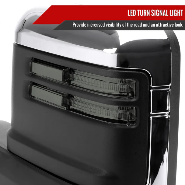 Spec D Towing Mirrors GMC Sierra 1500 (19-25) Power Adjustable & Manually Extendable With LED Turn Signal - Black or Chrome - Image 7