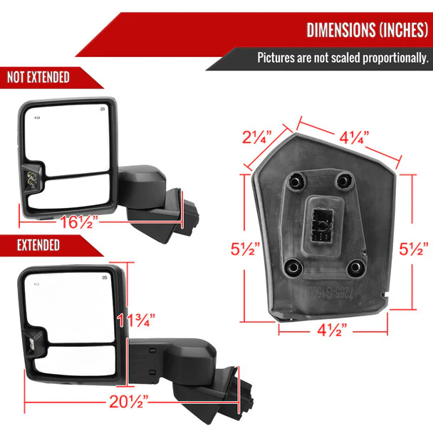 Spec D Towing Mirrors GMC Sierra 1500 (19-25) Power Adjustable & Manually Extendable With LED Turn Signal - Black or Chrome - Image 9