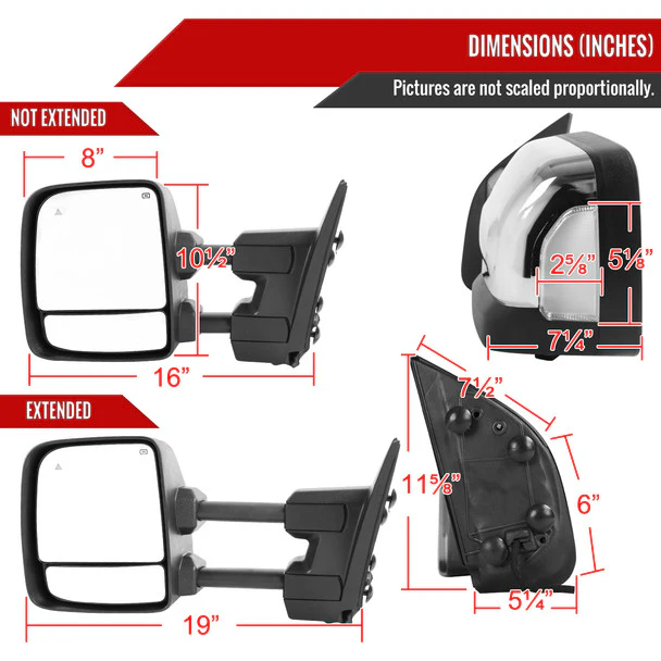Spec D Towing Mirrors Nissan Titan (16-22) Power Adjustable w/ LED Turn Signal & Puddle Lights - Black or Chrome - Image 10