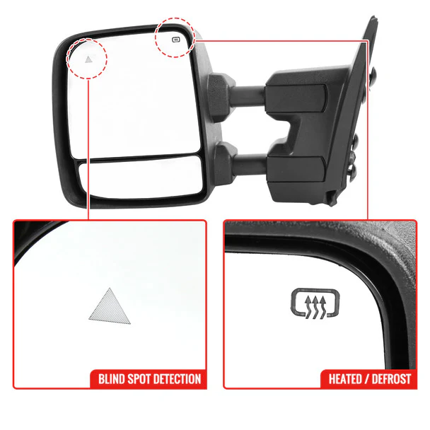 Spec D Towing Mirrors Nissan Titan (16-22) Power Adjustable w/ LED Turn Signal & Puddle Lights - Black or Chrome - Image 7