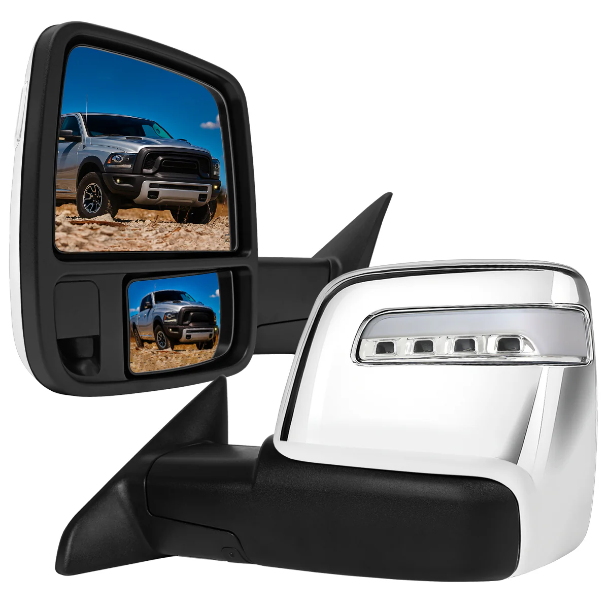 Spec D Towing Mirrors for Ram 1500 2500 3500 4th Gen (09-18) Power Heated Adjustable w/ Sequential LED Signal - Black or Chrome - Image 11