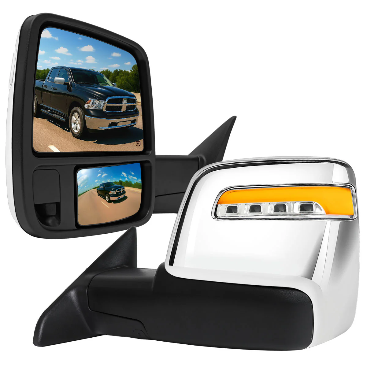 Spec D Towing Mirrors for Ram 1500 2500 3500 4th Gen (09-18) Power Heated Adjustable w/ Sequential LED Signal - Black or Chrome - Image 12