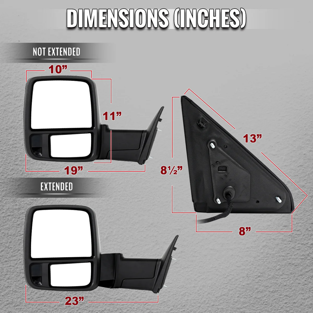 Spec D Towing Mirrors for Ram 1500 2500 3500 4th Gen (09-18) Power Heated Adjustable w/ Sequential LED Signal - Black or Chrome - Image 8