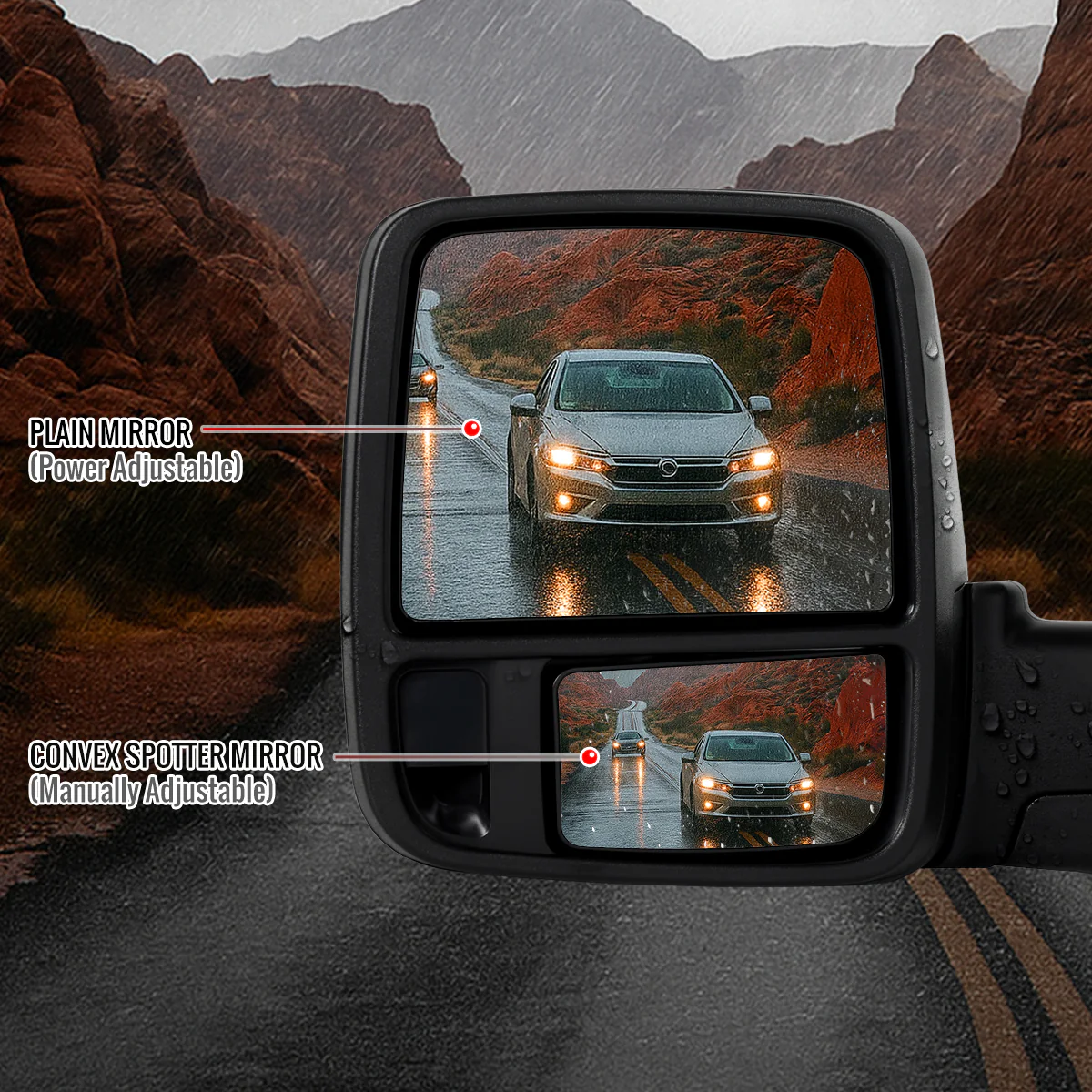 Spec D Towing Mirrors for Ram 1500 2500 3500 4th Gen (09-18) Power Heated Adjustable w/ Sequential LED Signal - Black or Chrome - Image 9