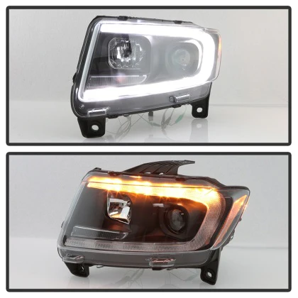 Spyder Projector Headlights Jeep Grand Cherokee (08-12) Xenon / HID Model Only - Glossy Black w/ Clear Lens & Light Bar - Image 8
