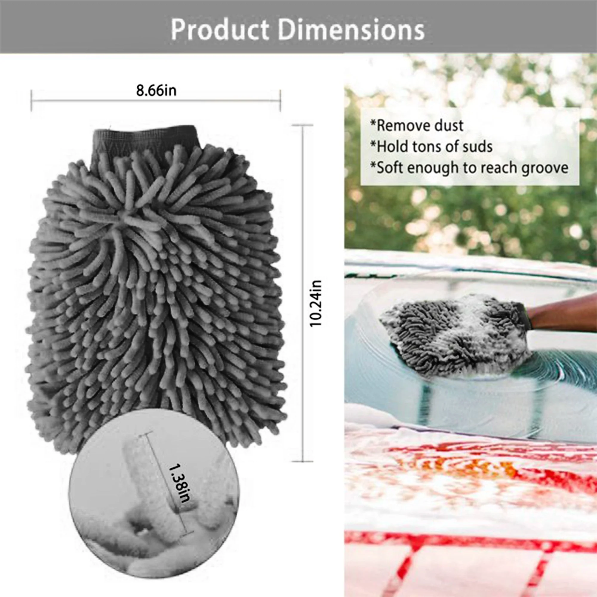Microfiber Chenille Car Wash Mitt 2-Pack - Scratch-Free Car Washing Mitt | WASH&WHIPS - Image 4