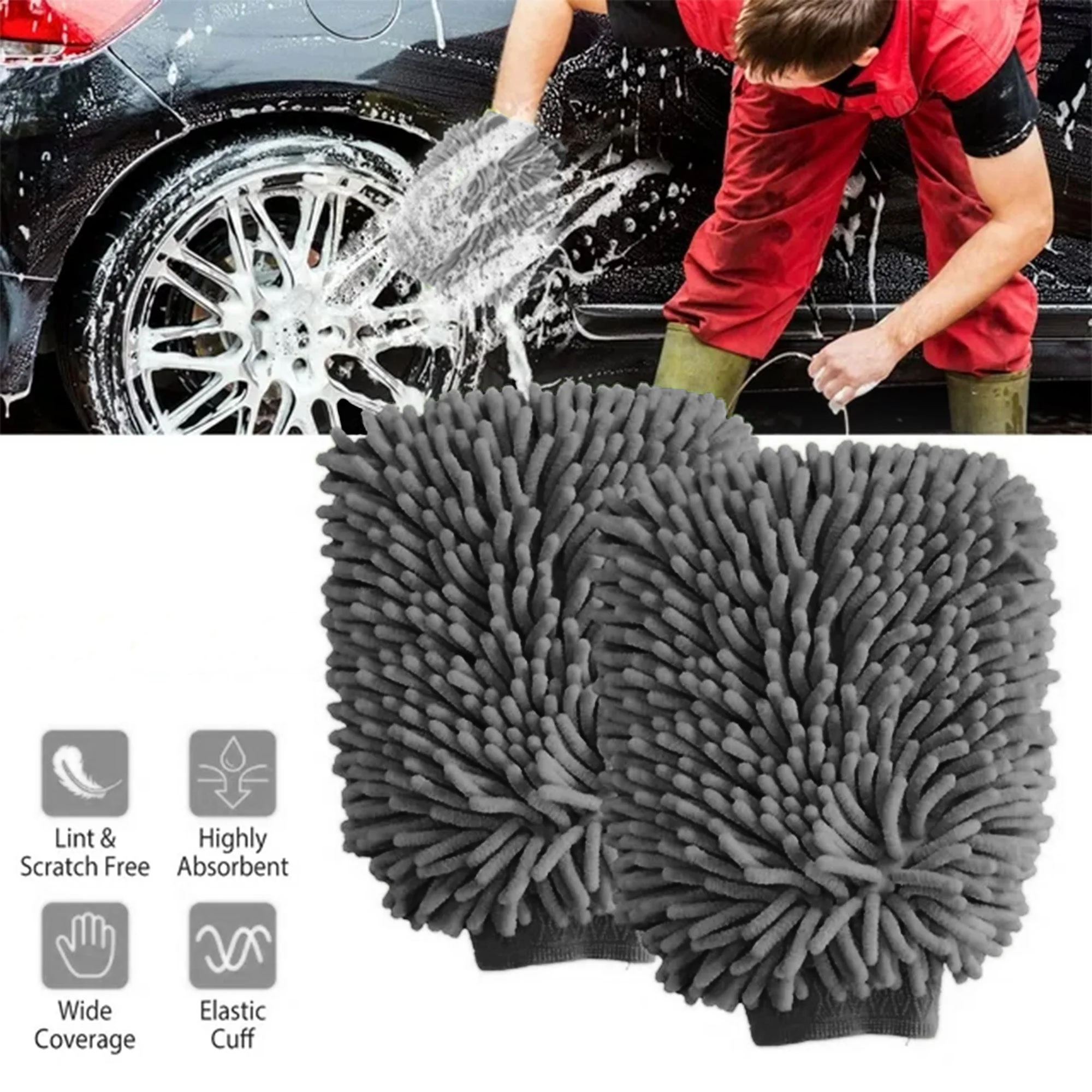 Microfiber Chenille Car Wash Mitt 2-Pack - Scratch-Free Car Washing Mitt | WASH&WHIPS - Image 8