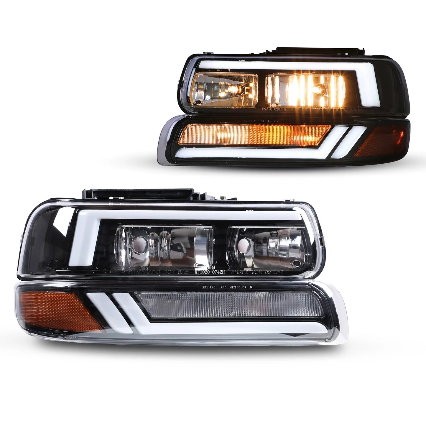 Winjet Headlights for Chevy Suburban 1500/2500 / Tahoe (2000-2006) with DRL Bar - Glossy Black CHWJ-0742H-GBC