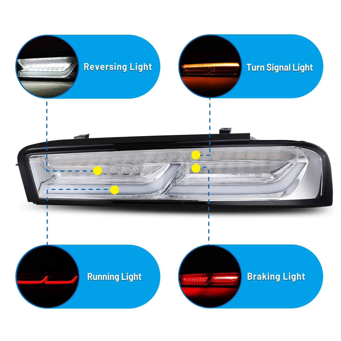 Winjet LED Tail Lights for Chevy Camaro (2016-2018) with Sequential Turn Signal (Yellow Turn Lights) - Chrome CTRNG0710JA-CC - Image 2