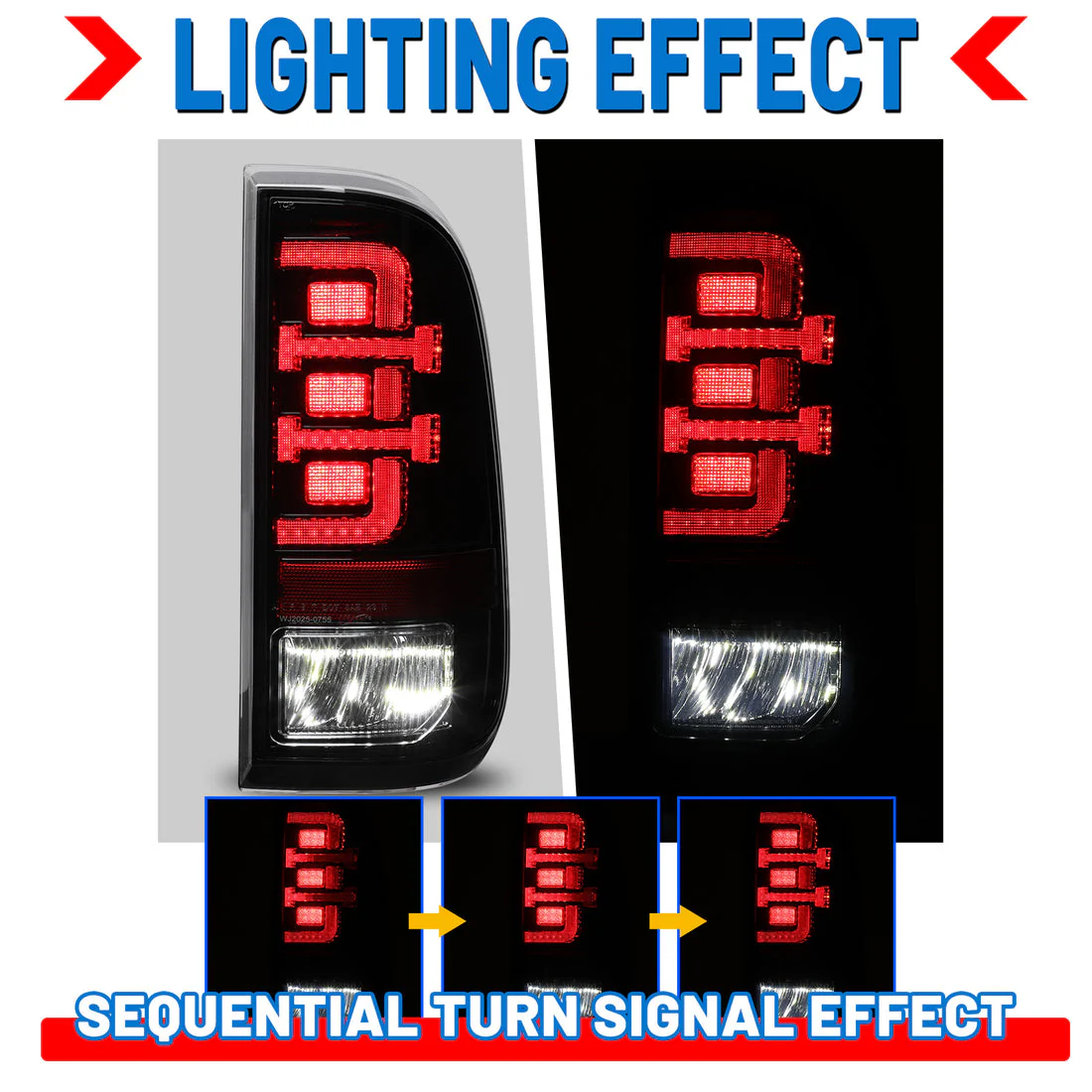Winjet LED Tail Lights for Ford F250 / F350 / F450 Super Duty (2008-2016) with or without Sequential Turn Signal Light - Black or Gloss Black - Image 7