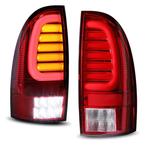 Winjet LED Tail Lights for Toyota Tacoma (2005-2015) with or without Sequential Turn Signal - Chrome with Red Lens