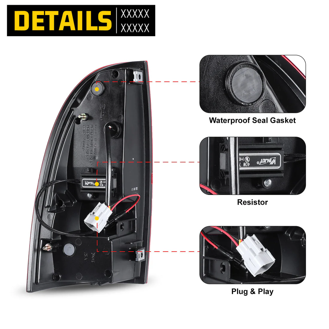 Winjet LED Tail Lights for Toyota Tacoma (2005-2015) with or without Sequential Turn Signal - Chrome with Red Lens - Image 6