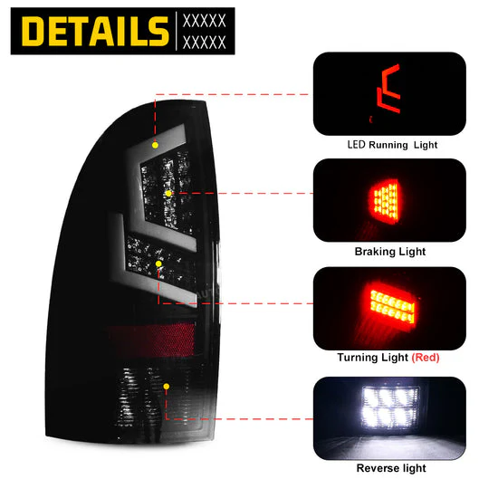 Winjet LED Tail Lights for Toyota Tacoma (2005-2015) Matte Black or Gloss Black - Image 2