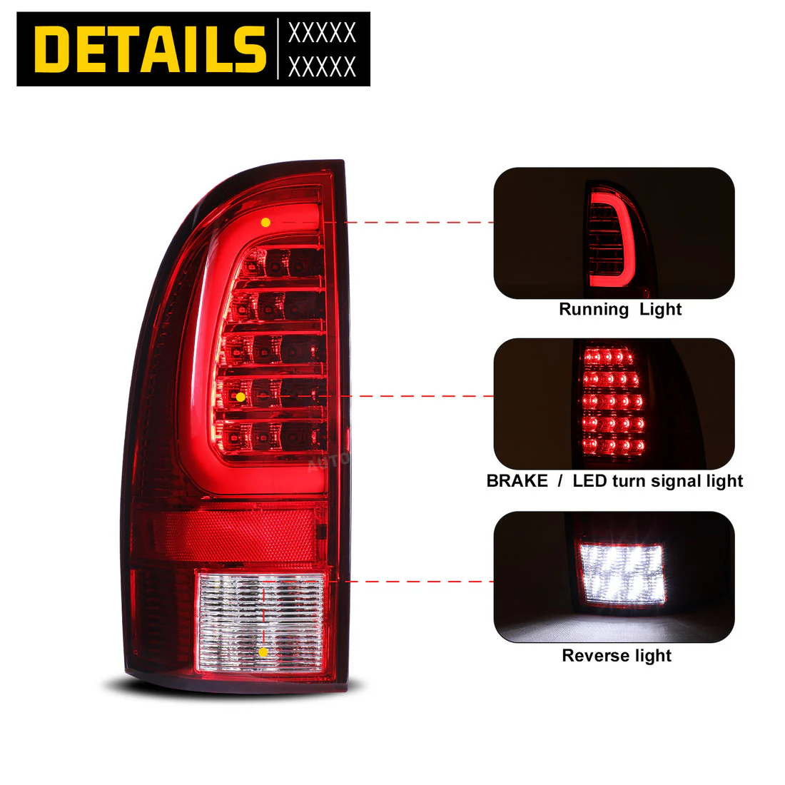 Winjet LED Tail Lights for Toyota Tacoma (2005–2015) Chrome / Red Lens with or without Sequential Turn Signal Light CTWJ-07 - Image 2