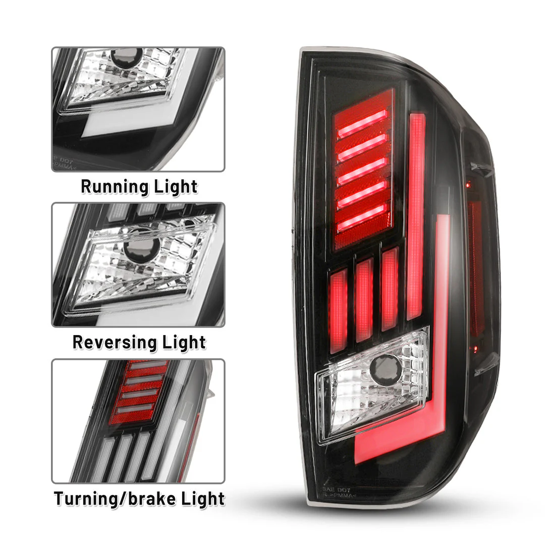 Winjet LED Tail Lights for Toyota Tundra (2014-2021) With Sequential Turn Signal - Black / Gloss Black / Chrome CTRNG0667 - Image 2