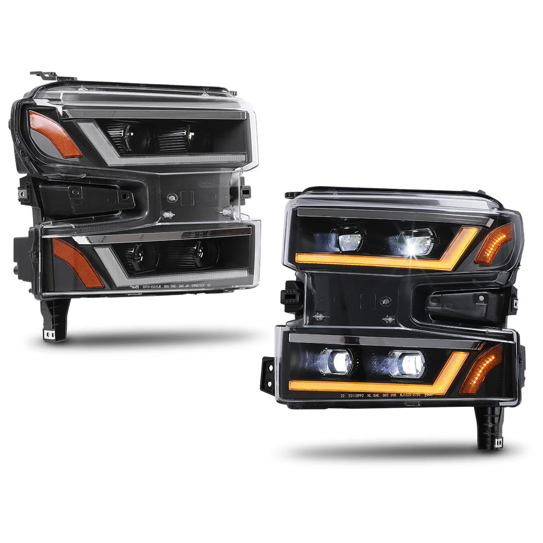 Winjet Projector Headlights for Chevy Silverado 1500 (2019-2022) Full LED with Sequential Turn Signal, DRL - Matte Black Housing CHRNG0705JI-BC-D3