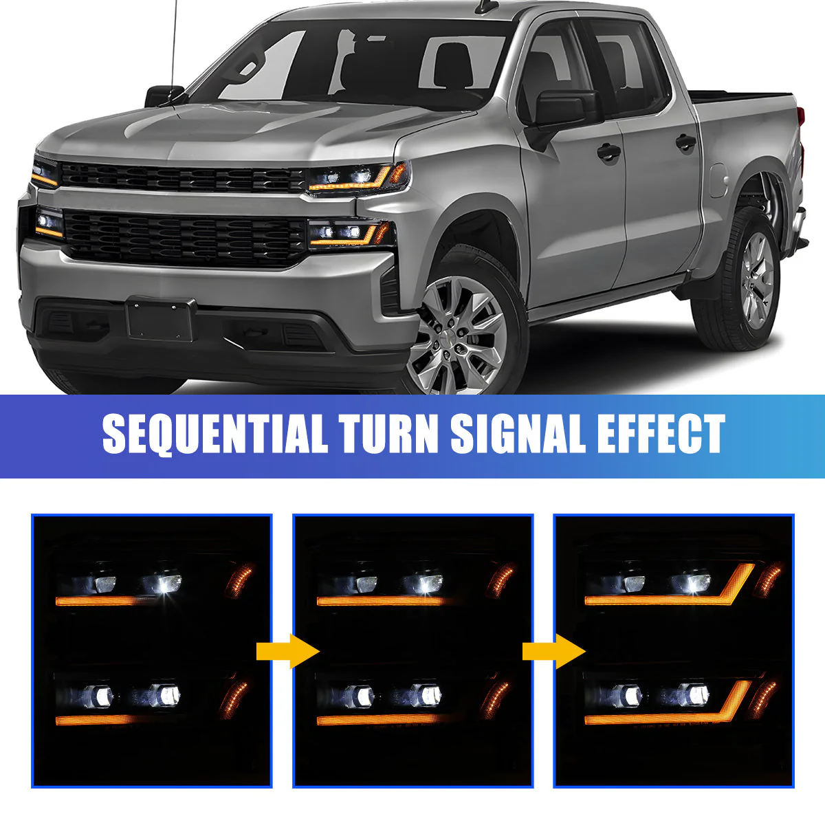 Winjet Projector Headlights for Chevy Silverado 1500 (2019-2022) Full LED with Sequential Turn Signal, DRL - Matte Black Housing CHRNG0705JI-BC-D3 - Image 4