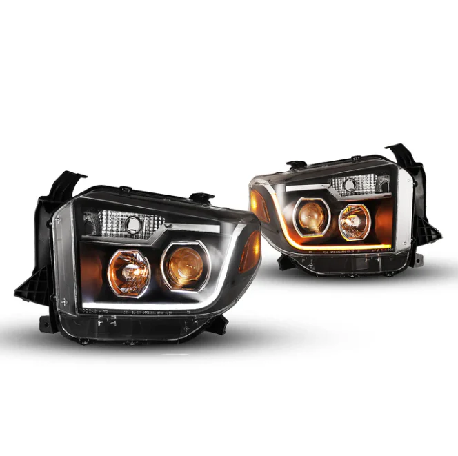 Winjet Headlights for Toyota Tundra (2014-2021) With Sequential Turn Signal - Black Housing with Clear Lens CHRNG0376-B-SQ