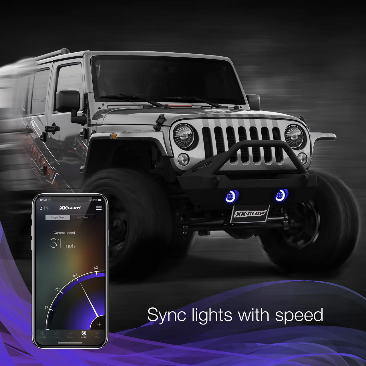 XKGlow 4" Black RGB LED Fog Light w/ XKchrome Bluetooth App Controlled Kit - Jeep Wrangler JK or JL - Image 3